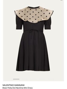 Valentino Garavani Black Mini Dress with Ivory Polka Dot Sheer Collar